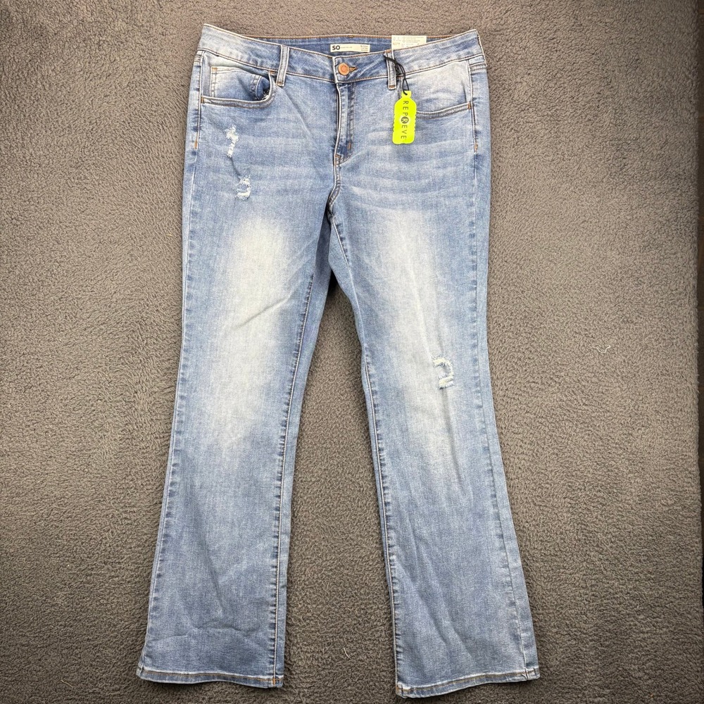 SO Goods For Life Low Rise Bootcut Jeans‎ Distressed Light Wash 15/32W NEW
